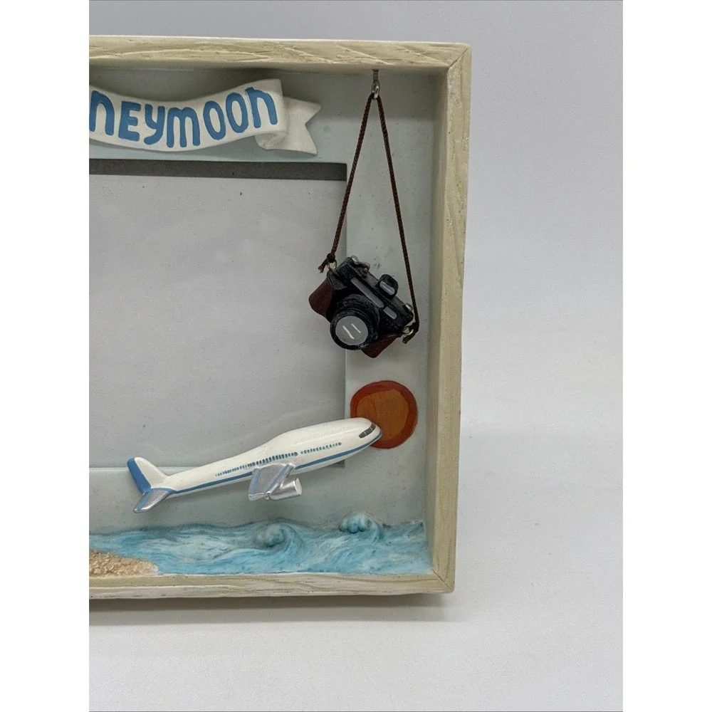 Russ Berrie Our Honeymoon Photo Frame 4x6 Hand Painted 3D Airplane Camera Beach